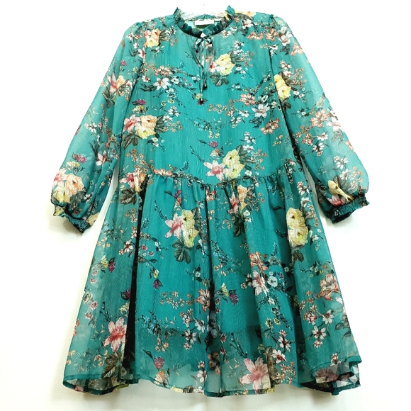 Nwot Maeve by Anthropologie Teal Floral Emmy Longsleeve Dress - Picture 7 of 16